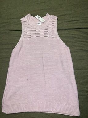 GAP Pink Crochet Yoke Sleeveless Knit Top